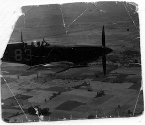 Me enjoying a rare flight from Peshawar over the Punjab in a Mark Eight Spitfire